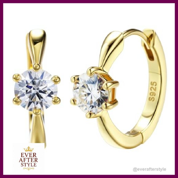 Sterling Silver Moissanite Huggie Earrings Elegant Minimal Classic Studs - Picture 2 of 7